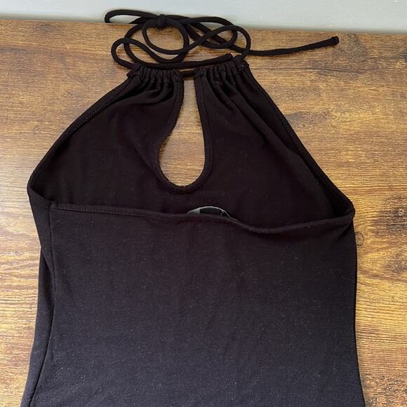 Forever 21 Black Self-Tie Halter Deep Cut Chest Bodysuit - Picture 11 of 12